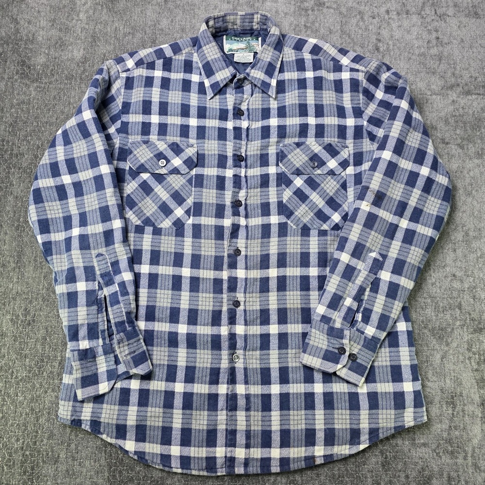 Vtg Oakland Outdoors Quilt‎ Flannel Shirt Mens Large Blue Plaid Barn Shacket L